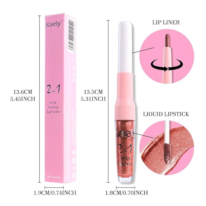 Kaely 2-in-1 Copper Metallic Lipstick and Lip Liner Makeup, Shimmer Liquid Metallic Lipsticks for Women, Glitter Lip Gloss Stain Long Lasting Waterproof Smudge Proof 24 Hour, Vegan & Cruelty-Free, 20