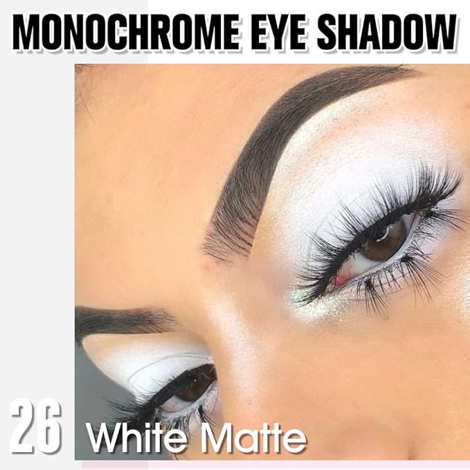 White Matte Single Eyeshadow, Lightweight Blendable Mini Eye Shadow for Older Women, Monochrome Eyeshadow Palette Makeup Pigmented Waterproof, Vegan & Cruelty-Free, 26