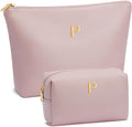 Women Gifts | Initial Makeup Bag Set for Girl Personalized Gifts for Bridesmaid Friend Graduation Teachers PU Leather Cosmetic Travel Toiletry Bag(Pink,P)