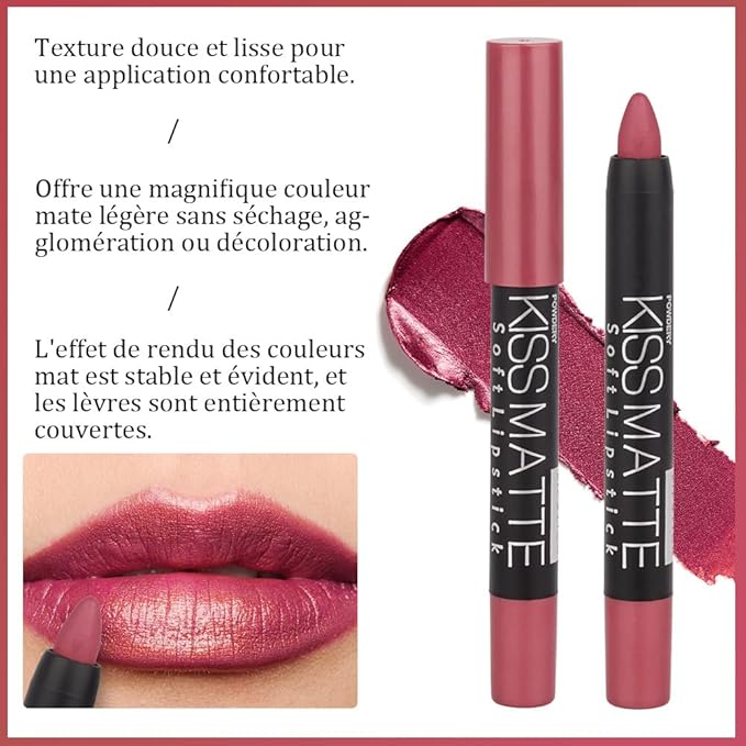 evpct 3Pcs Light Natural Pink Metallic Matte Lip Liner Pencil Crayon and Lipstick Set Long Lasting Waterproof Matching Lipstick and Lip Liner Set 24 Hour labiales mate 24 horas originales 1&4&7