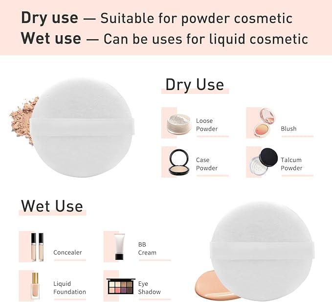 4 Pieces Cotton Powder Puff, Soft Makeup Puff for Loose Powder Foundation, Face Puff Pads Body Cosmetic Foundation (White, 3.15 Inch)