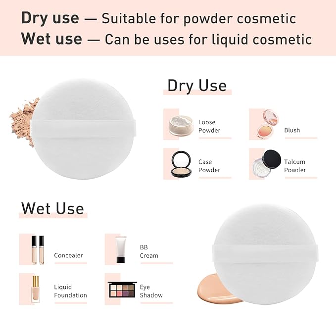 12 PCS Cotton Powder Puff Face Makeup Puff Pads 2.36 Inch, Velour Round Fluffy Puff for Loose Powder Foundation (White)