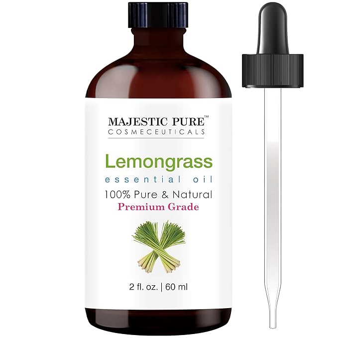 Majestic Pure Lemongrass Essential Oil with Glass Dropper - 2 Fl Oz - 100% Pure and Natural Lemongrass Oil - Premium Grade Essential Oils for Diffuser, Aromatherapy, Soap and Candle Making