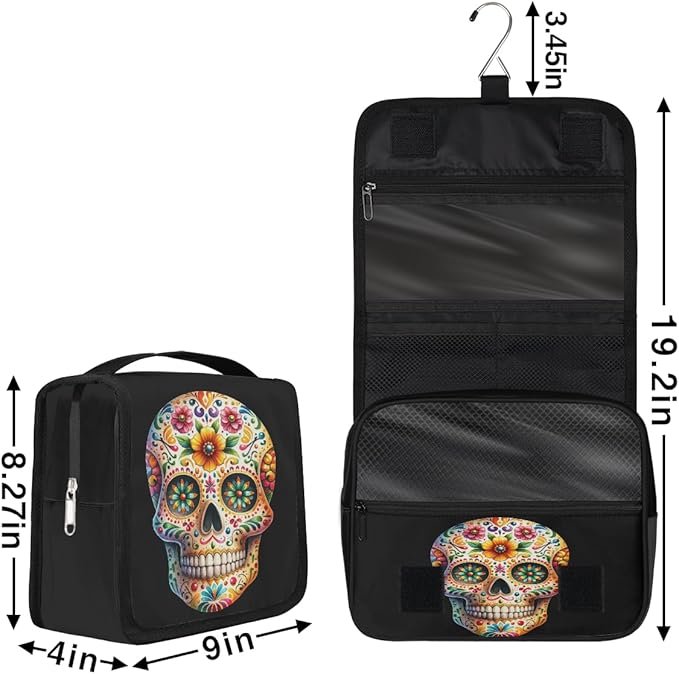 Travel Toiletry Bag for Women & Men Skull Cool Flower Hanging Cosmetic Organizer Portable Waterproof Makeup Case Make Up Bag with Compartments Travel Essentials for Bathroom Shower