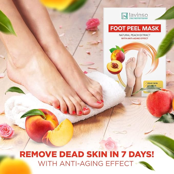 Lavinso Foot Mask that Removes Dead Skin and Callus - 3 Pack - Peach Feet Peeling Mask Extra Strength