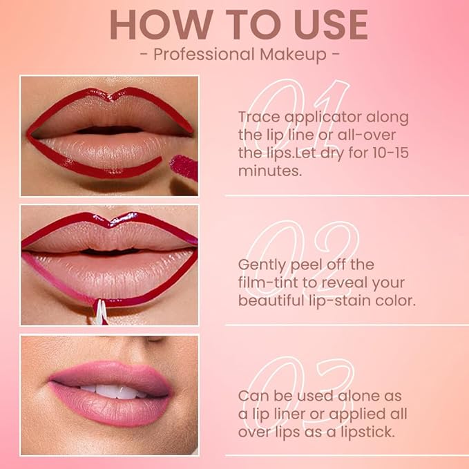 2Pcs Matte Lip Stain Peel Off Lip liner with Tweezer, Peel Off Lip Stain, Long Lasting Waterproof Lipstick Lip Gloss Tattoo, Transfer-proof for All Skin Types (0.24 fl oz-00#+06#)