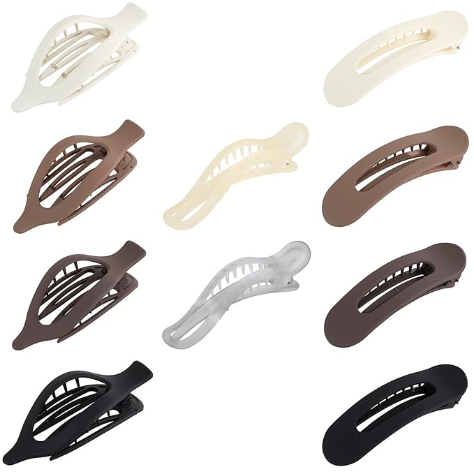 10 Pack French Flat Hair Clips for Women – Large Matte Flat Claw Clips, No-Slip Hair Clips for Thick & Thin Hair, Strong Hold Styling Barrettes, French Flat Hair Accessories