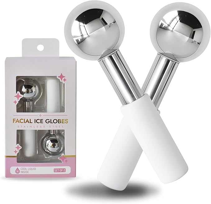 Ice Globes for Face & Eyes, Unbreakable Stainless Steel Cool Massagers for Skincare Routines, Multifunctional Cold Roller Cooling Globes for Puffiness, Sagging Skin, Fine Lines, and Facial Relaxation
