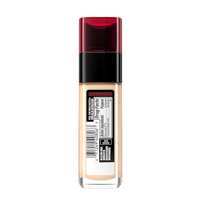 L'Oreal Paris Makeup Infallible Up to 32 Hour Fresh Wear Lightweight Foundation, 412 Warm Ivory, 1 Fl Oz, Packaging May Vary