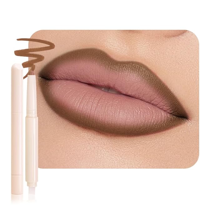 Plump Matte Crayon Lip Liner Pencil, Chocolate Lipstick Lip Liners for Women, 24 Hour Long-Lasting Lip Gloss Makeup, With Silicone Smudger for Define Contours & Sculpting Lip, 06