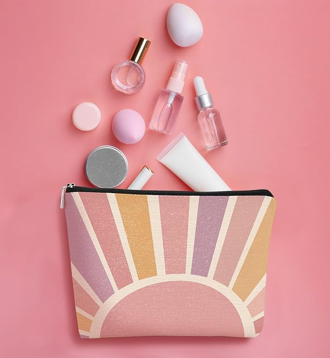 Boho Gifts Small Pink Makeup Bag Gifts for Women,Sunshine Boho Cosmetic Bag, Bohemian Makeup Bag Organizer,Christmas Birthday Gifts for Mom Friend Sister Wife Teacher