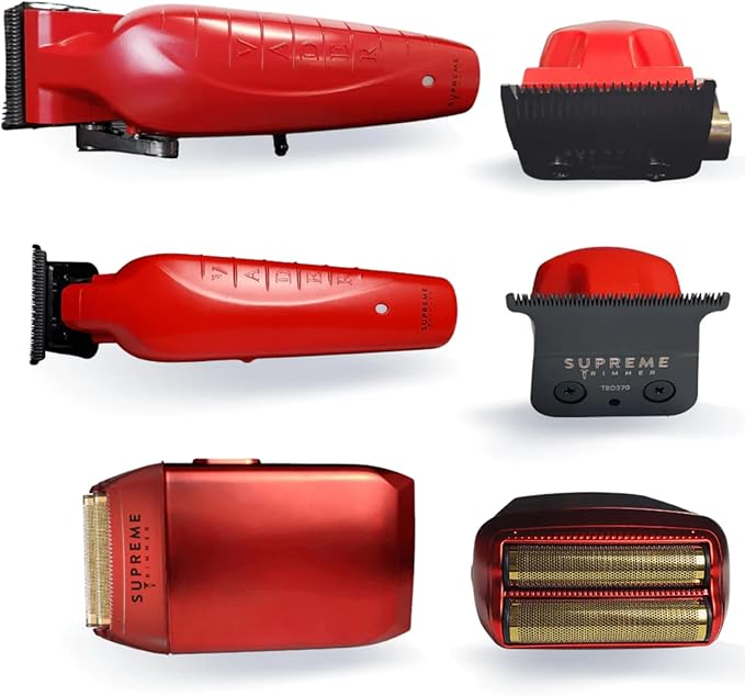 Supreme Trimmer 3-in-1 Barber Kit | Vader Clipper, Vader Trimmer & Crunch Foil Shaver | Men's Professional Beard Trimmer, Brushless Motor Clippers & Waterproof IPX6 Shaver | Red
