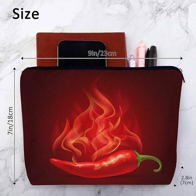 Chili Pepper Cosmetic Travel Bag For Toiletries, Fire Hot Spicy Red Chili Pepper Makeup Bag Toiletry Bags For Women, Flax Cosmetic Bags Make Up Bag Purse Toiletries Bag Birthday Gift