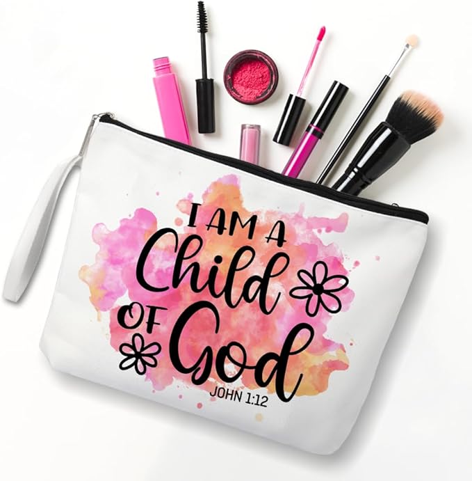 I Am A Child Of God Makeup Bag, Funny Cosmetic Bag for Goddaughter, Inspirational Gifts for Christian, Baptism Gifts for Godchild, First Communion Gifts, Catholic Gifts for Women
