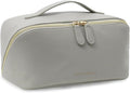 Travel Makeup Bag – Large Cosmetic Organizer with Waterproof PU Leather, Smooth Double Zipper & Tear-Resistant Lining, Toiletry Pouch for Women (Grey)