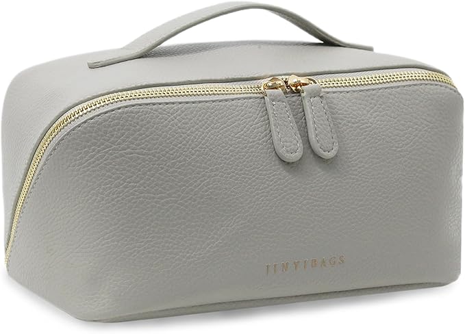 Travel Makeup Bag – Large Cosmetic Organizer with Waterproof PU Leather, Smooth Double Zipper & Tear-Resistant Lining, Toiletry Pouch for Women (Grey)