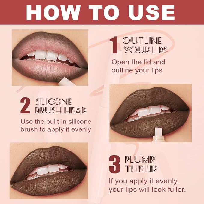 SUAKE Plump Matt Lipstick Lipliner Pencil Pack,Waterproof Crayon with Silicone Smudger for Define Contours & Sculpting Lip, Longwear Moisture Smooth Creamy Formula for Lip Makeup (08# Stretch)
