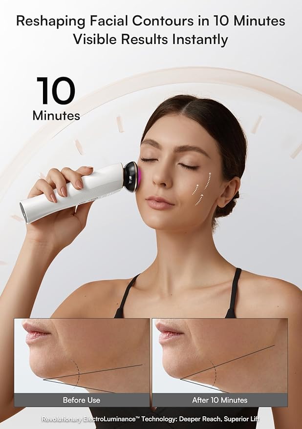 INIA 3-in-1 Red Light Therapy for Face and Neck Beauty Device for Puffiness & Skin Firming Skincare Tool (White)