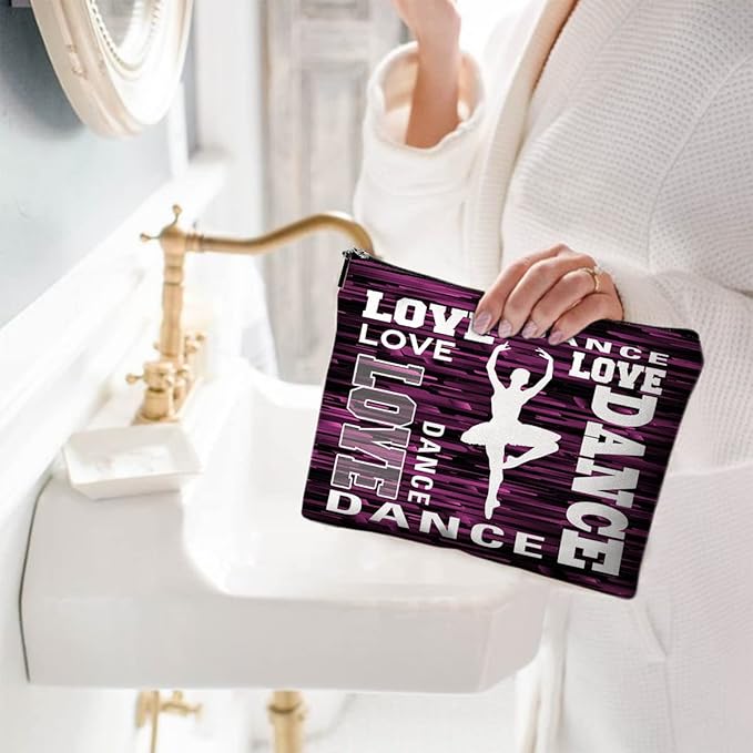 Cute Makeup Bag for Purse Canvas Waterproof Funny Cosmetic Bags for Women Zipper Travel Toiletry Pouch-Dance Makeup Bags
