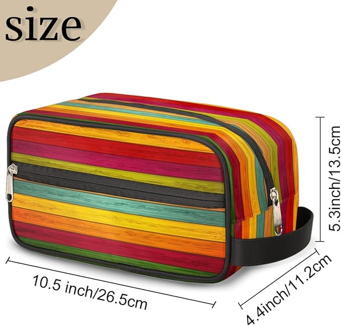 Rainbow Wood Texture Travel Toiletry Bag for Women Men Lightweight Cosmetic Makeup Bag Organizer Waterproof Shaving Bag Dopp Kit with Large Capacity for Toiletries and Shaving Accessories