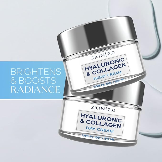 Hyaluronic Acid & Collagen Day & Night Face Moisturizer - Dermatologist Tested, Hydrating, Anti-Aging, Clean Beauty, Cruelty-Free, Korean Skincare for All Skin Types - 1.69 Fl oz (2-Pack)