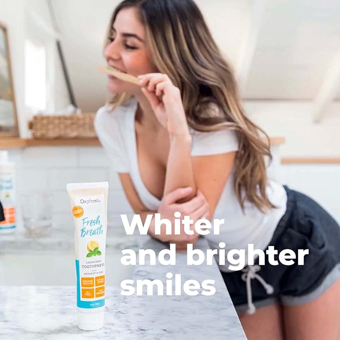Oxyfresh Maximum Fresh Breath Lemon Mint Toothpaste - Clean Teeth & Fresh Breath - Natural Essential Oils & Natural Xylitol to Help Fight Tartar - SLS & Fluoride Free - 5 oz (Pack of 3)