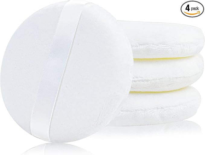 4 Pack Extra Large Body Powder Puff, Soft Cotton Powder Puffs 4.13 Inch Dusting Powder Puff Washable Round Powder Puffs for Woman Baby Body Face Loose Dusting Powder