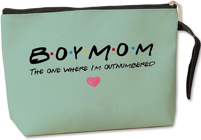 Jztco Boy Mama Makeup Bag, Baby Shower Gifts for Mom First Time, Christmas Birthday Unique Cosmetic Bag Funny Mothers Day, New Mom Gifts - Boy Mama The One Where I'm Outnumbered, Green