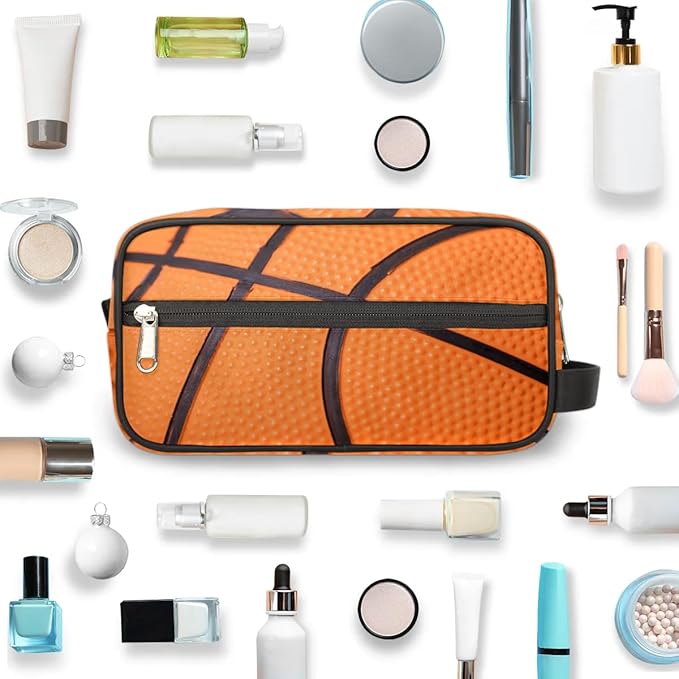 Bardic Basketball Texture Ball Portable Travel Toiletry Bag, Sport Kindle Dopp Kit Cosmetic Organizer Makeup Bag Shower Shaving Bag for Men Women