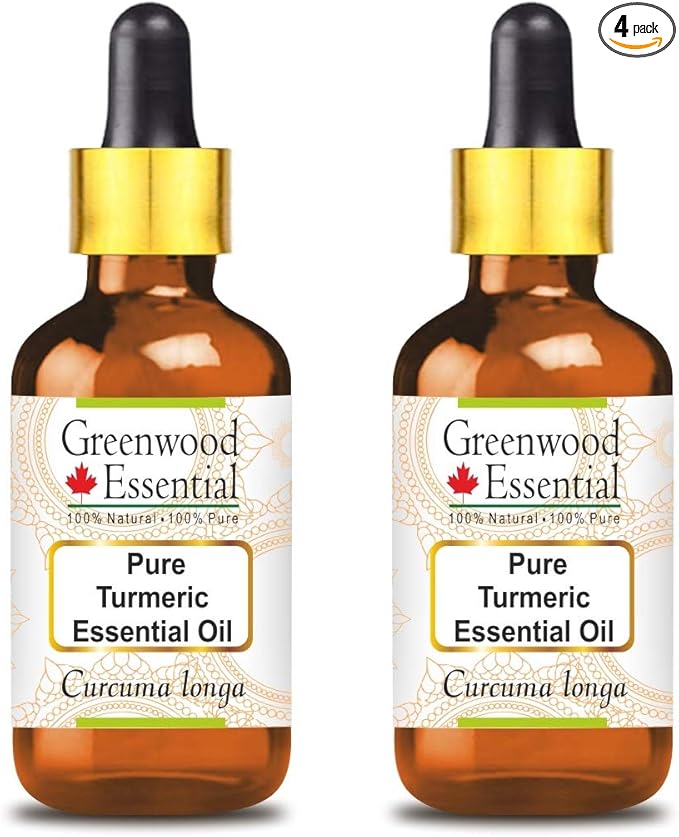 Greenwood Essential Turmeric Essential Oil (Curcuma Longa) with Glass Dropper Steam Distilled (Pack of Two) 100ml X 2 (6.76 oz)