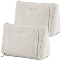 Cosmetic Bag Travel Makeup Bag Large Capacity Small Travel Zipper Pouch Makeup Organizer Bag for Women (White-2 Pack)