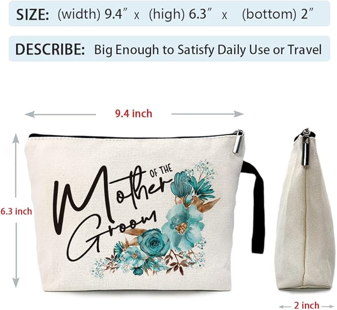 ZHANTUONE Mother of the Groom Funny Wedding Cosmetic Bag, for Travel Toiletry Zipper Storage Pouch Makeup Bag, Wedding Party Gifts, Mother of the Groom Gifts, Party Cosmetic Bag