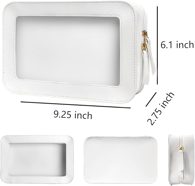 Clear Makeup Bag, White Travel Makeup Pouch Toiletry Bag for Women Waterproof Small Cosmetic Bag Case Small Make Up Bag with Zipper Car Organizer Car Essentials for Women Men