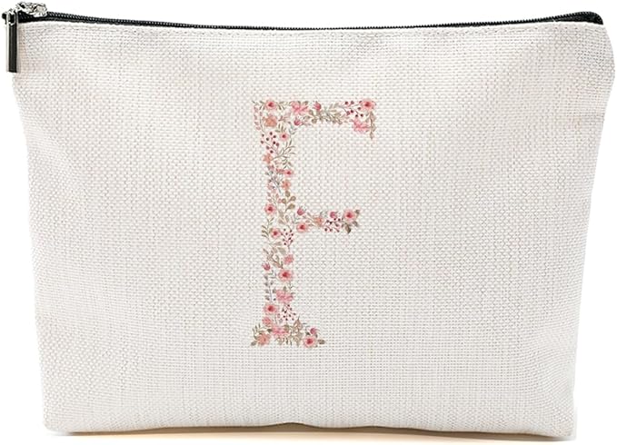 Initial Makeup Bag Floral F Personalized Cosmetic Bag Monogrammed Gifts for Women Girls Bride Friends Monogram Zipper Pouch for Teacher Appreciation Mothers Day Birthday Wedding Bridal Shower Gifts