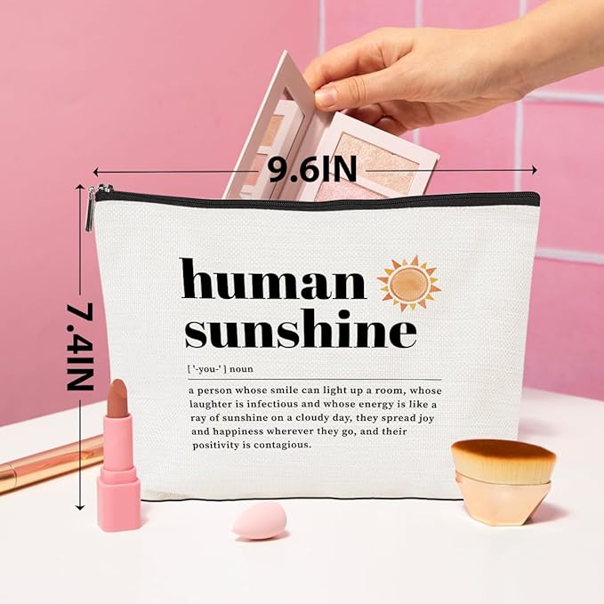 Human Sunshine Definition Inspirational Makeup Bag Sunshine Gifts Positive Cosmetic Bag Thank You Gifts for Women Coworker Teacher Mentor Boss Lady Travel Toiletry Bag Christmas Birthday Gifts