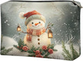 COEQINE Makeup Pouch For Purse Leather Snowman Purses for Women Travel Vintage Floral Cosmetic Bag Portable Travel Storage Toiletry Bag for Womens Holiday Christmas Birthday Gifts