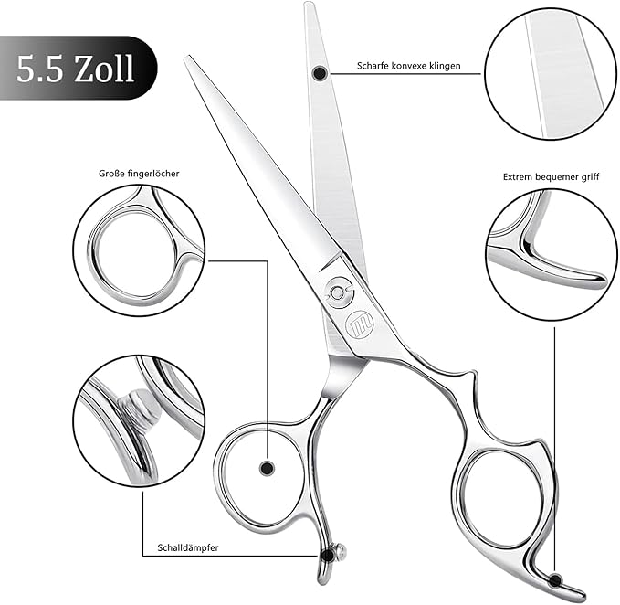 Moontay 5.5" Hair Cutting Shears with Large Finger Holes, Professional Barber Stylist Scissors, Salon Hair Cutting Scissors, 440C Japanese Stainless Steel, Silver