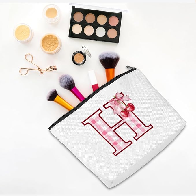 Initial Makeup Bag Monogram Cosmetic Bag Monogrammed Gifts for Women Girls Friends Coworker Girlfriend Personalized Travel Toiletry Bag Christmas Bridal Shower Wedding Bridesmaid Gifts, Cherry H