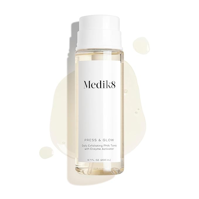 Medik8 Press and Glow Daily Exfoliating PHA Tonic with Enzyme Activator - Polyhydroxy Acid Face Toner - Gentle and Cleansing Face Tonic - 6.7 oz