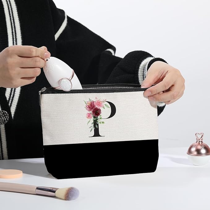 Initial Makeup Bag, Personalized Gifts for Women, Personalized Makeup Bag, Bridesmaid Gifts, Cosmetic bags for Women (Letter P)