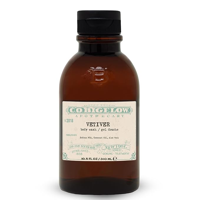 C.O. Bigelow Iconic Collection Vetiver Body Wash, Scented Shower Gel with Coconut Oil and Aloe Vera, 10.5 fl oz