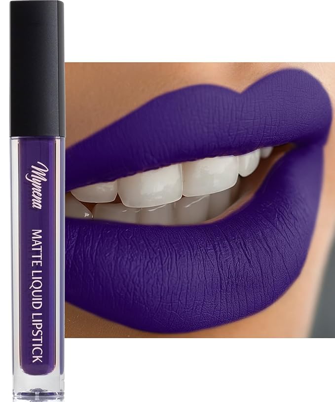 Mynena Purple Long Lasting Lipstick for Women Waterproof & Transfer-Proof | Hydrating with Shea Butter | Bold Pigment Intense Matte Color Lip Stain | Talc-Free & Vegan Product that Performs | Violet