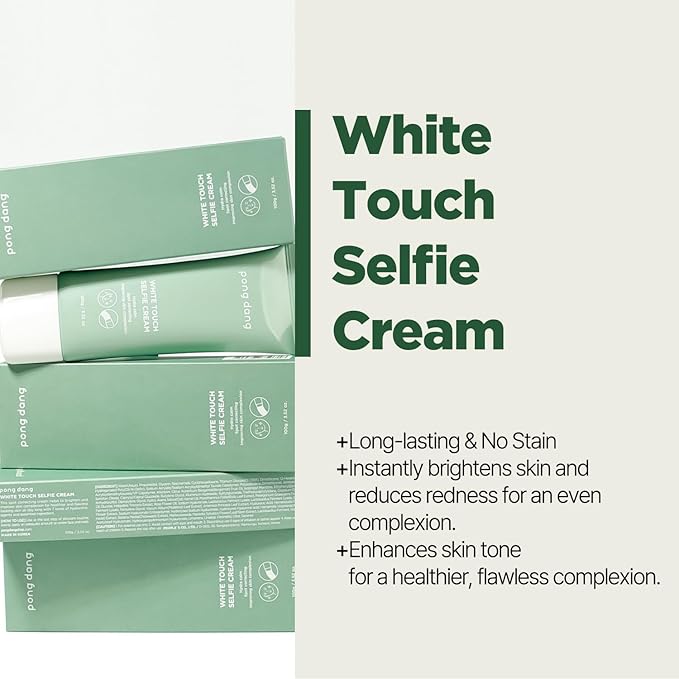 PONGDANG White Touch Selfie Cream 3.52 oz (100g) | Lightweight Tone-Up Moisturizer | Hydrating & Redness-Soothing Formula | For Dry, Sensitive & Combination Skin | Korean Skin Care