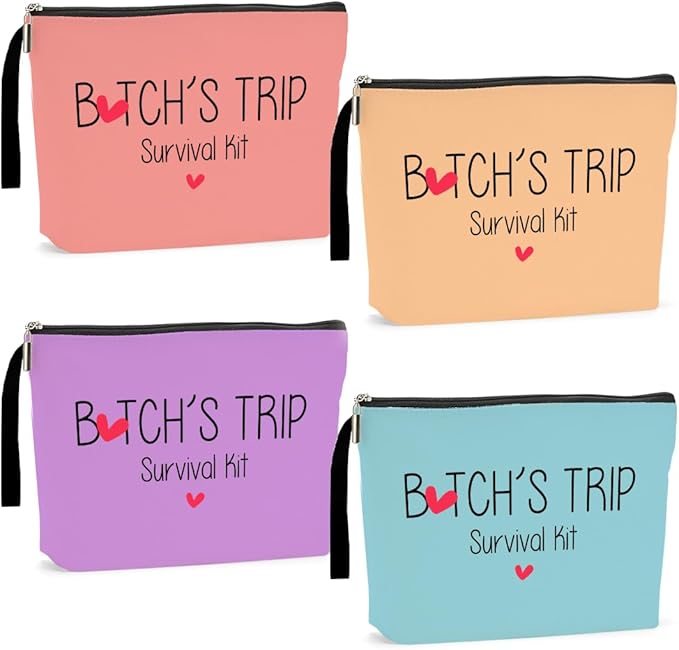 4Pcs Girls Trip Gifts Favors Weekend Bag Funny Makeup Bag Girls Weekend Gifts Friendship Weekender Bags for Women Girl Bestie Cosmetic Bags Zipper Pouch Wedding Birthday Bachelorette Party
