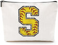 Softball Gifts Initial Monogrammed Cosmetic Bag, Makeup Bag, Travel Organizer, Zipper Pouch, Softball Accessories for Women, Girls, Coach, Friend, Graduation, Birthday Gifts