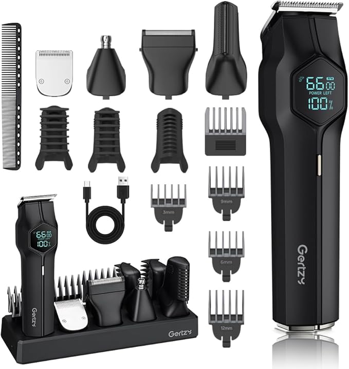 5-in-1 Electric Beard Trimmer Body Hair Trimmer Kit, Professional Cordless Hair Clippers for Men Rechargeable, IPX7 Waterproof Mens Grooming Kit for Face, Mustache, Body, Nose, Gifts for Men (Black)