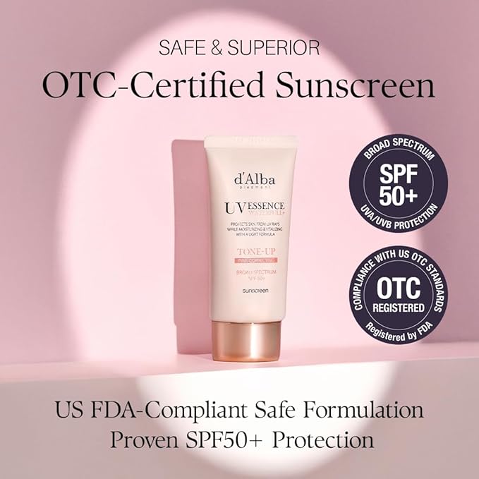 d'alba Piedmont Waterfull Tone-Up Sunscreen Serum BROAD SPECTRUM SPF 50 + Korean Sunscreen for Face, All Skin Tones, Sweat Proof Formula (1.69 fl.oz.)