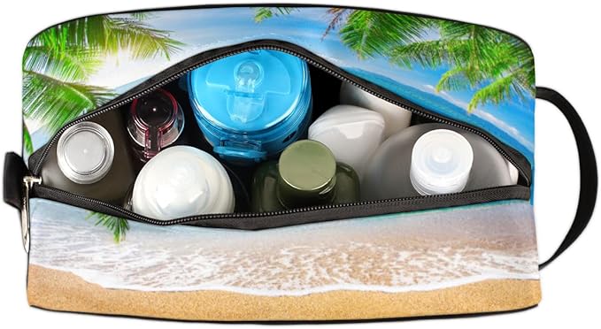 Tropical Palm Tree Beach Travel Toiletry Bag for Women Men Lightweight Cosmetic Makeup Bag Organizer Waterproof Shaving Bag Dopp Kit with Large Capacity for Toiletries and Shaving Accessories
