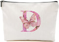 Initial Makeup Bag Pink Butterfly D Personalized Cosmetic Bag Monogrammed Gifts for Women Girls Bride Grandma Monogram Zipper Pouch for Friendship Mothers Day Birthday Wedding Bridal Shower Gifts