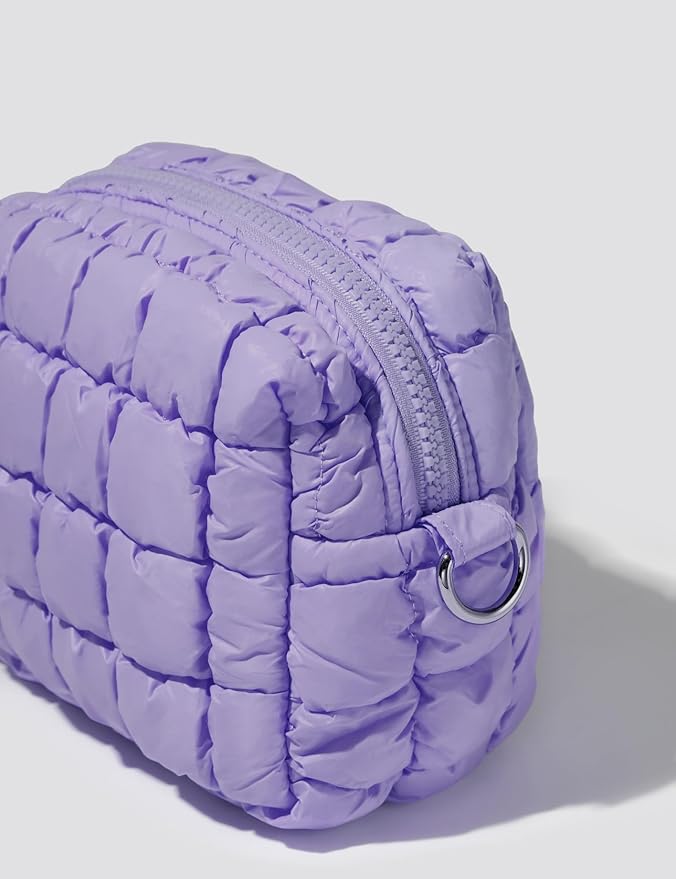 Yarnic Quilted Makeup Bag Puffy Cosmetic Bag, Quilt Travel Toiletry Bag for Women, Cute Puffer Makeup Bag Organizer Soft Make up Pouch (Lavender, S)